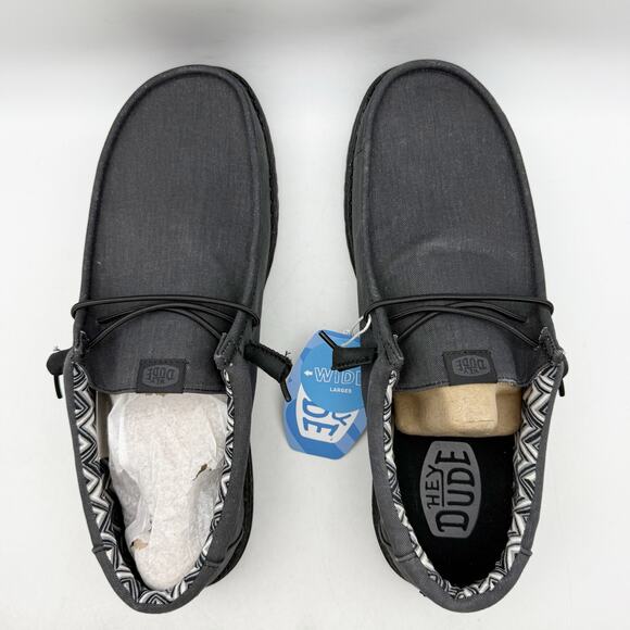 Hey Dude Mens Wallly Stretch Shoes US 15 Wide EU 48 Black Canvas Slip On NIB main image 11